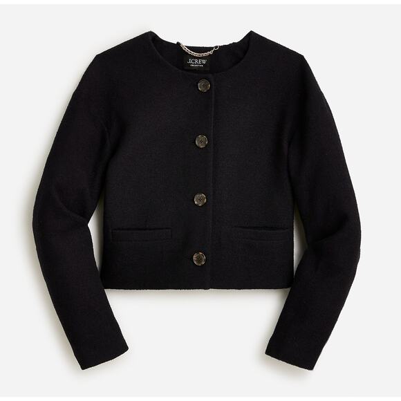 J.Crew Collection Lady Bomber Jacket Cotton Blend Boucle Black Relaxed US 16 - Picture 2 of 12